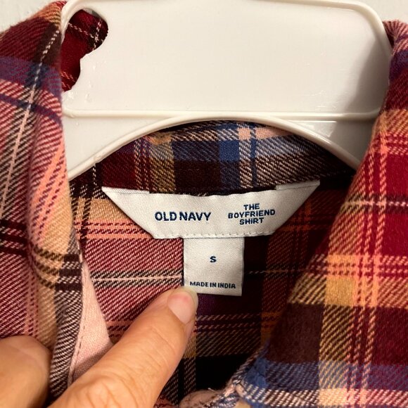 Old Navy The Boyfriend Shirt Women's Flannel Shirt Size Small Pink Blue Long sle - Picture 3 of 6